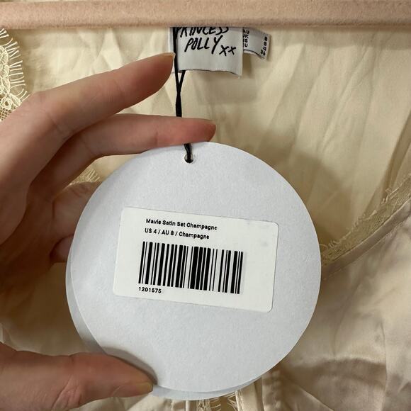 Sz 4 NWT Princess Polly Mavie Satin Champagne Tie Front Cami Top Coquette Angel - Picture 9 of 9